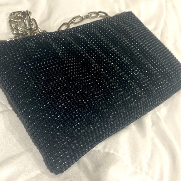 Vintage Black Beaded Evening Bag Silver Chain Zip Closure La Regale EUC - Picture 2 of 11